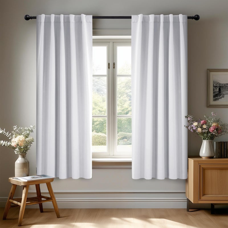 Deconovo Room Darkening Curtains for Kitchen Window, Star White Light Filtering Thermal Drapes 45 Inches Long, Back Tab and Rod Pocket Window Curtains, 42W x 45L Inch, 2 Panels - Image 1